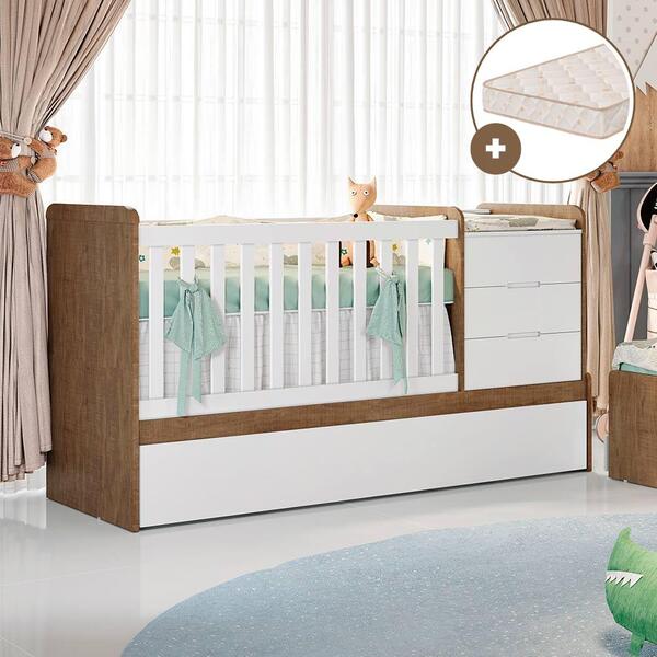 Berço Multifuncional Americano Com Colchão Cléo Amadeirado Ca