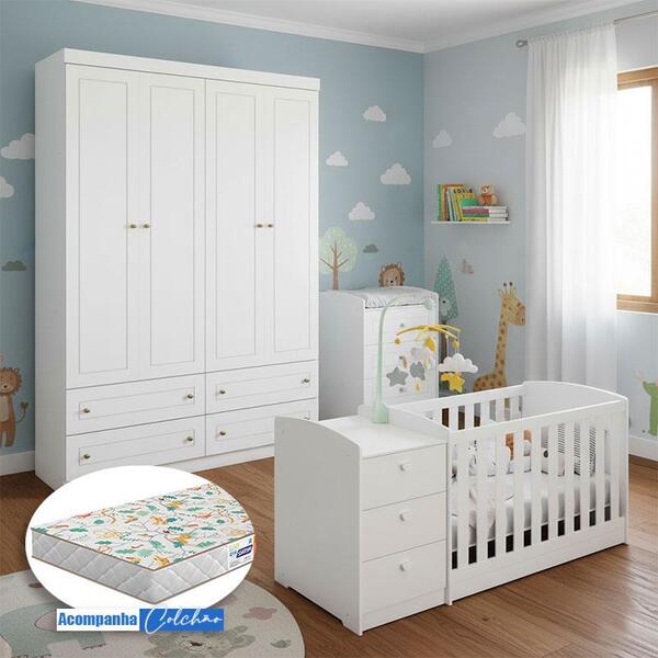 Berço Multifuncional Atlanta E Guarda Roupa Americano 4 Porta