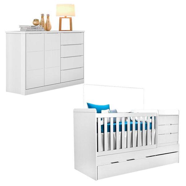 Berço Multifuncional Cleo Com Cômoda Blenda Branco Acetinado