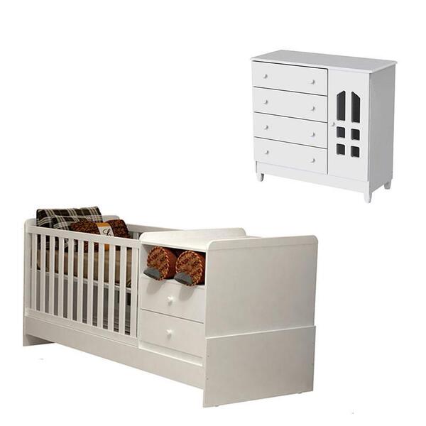 Berço Multifuncional E Cômoda Infantil Selena Branco Brilho -