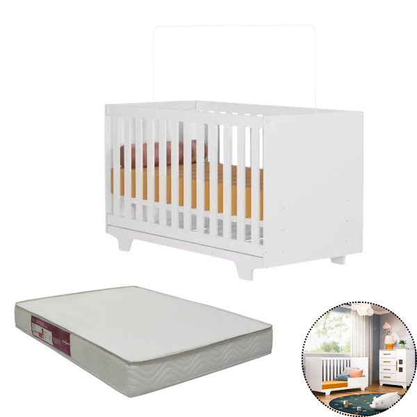 Berço P/ Quarto Bebê Grade Removível Colchão Confortável Bran