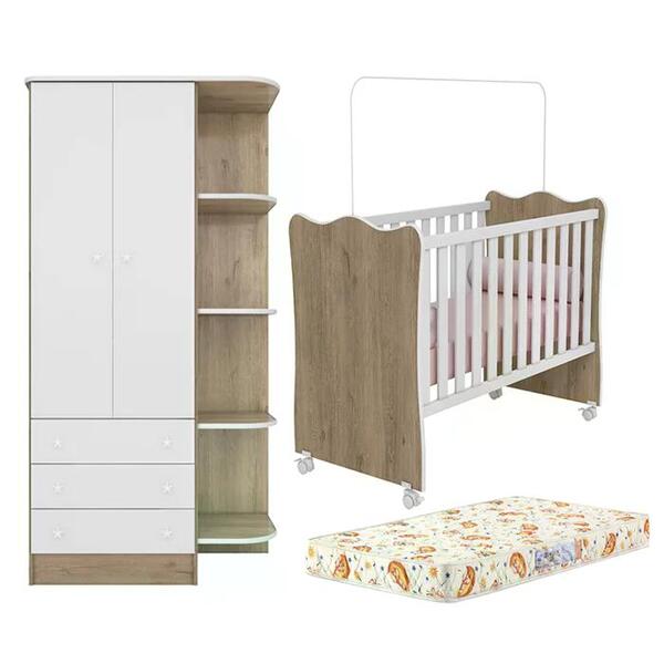 Berço Simples 1 E Guarda Roupa 825 Doce Sonho Com Colchao E R