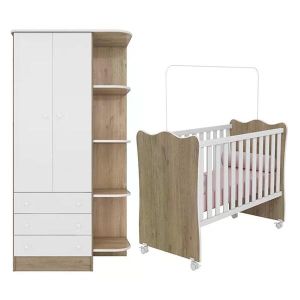 Berço Simples 1 E Guarda Roupa 825 Doce Sonho Com Rodizios Qm
