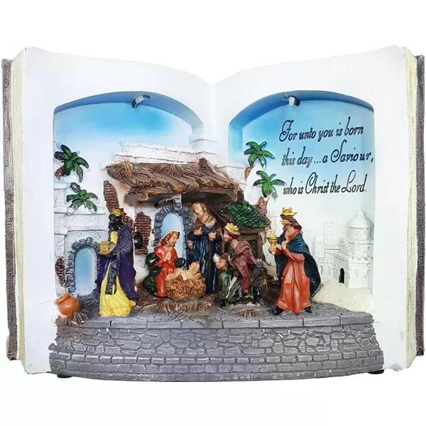 Bíblia Aberta Presépio 3l Em Resina 27x12x19 Cm Decoração De