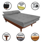 Bicama 1,85m Miami 3 Lugares Madeira Maciça Veludo Cinza Chum