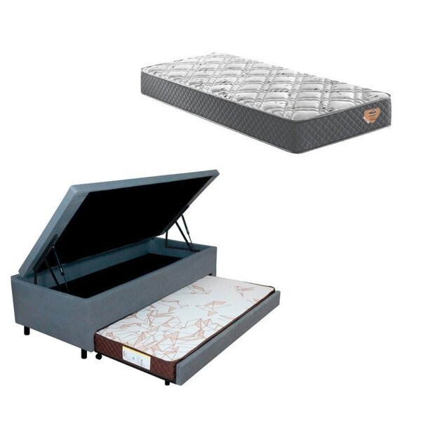 Bicama Box Baú Solteiro 88x188cm Em Courino Com Colchão Adapt