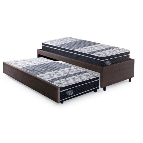 Bicama Box Solteirão 96x203cm Courino Com Dois Colchões Gran