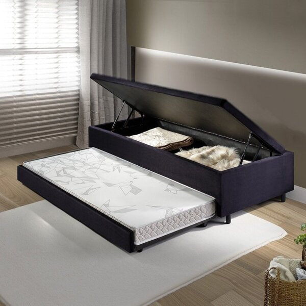 Bicama Com Baú Solteirão Reforçado 96x203cm Em Suede B&g Preto