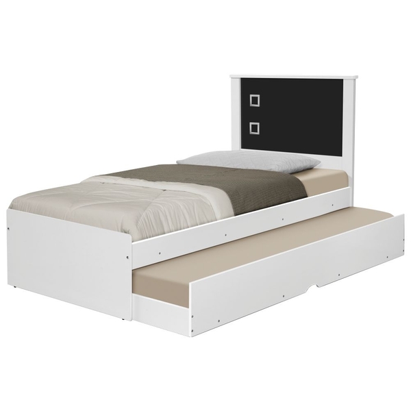 Bicama Com Cama Auxiliar Bibox Solteiro - Branco E Preto
