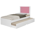Bicama Com Cama Auxiliar Bibox Solteiro - Branco E Rosa