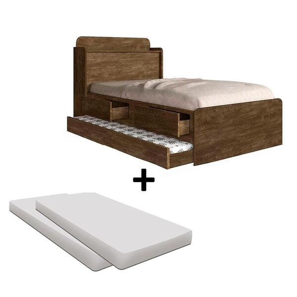 Bicama Com Gavetas E Colchão Castanho Tamires Cambel