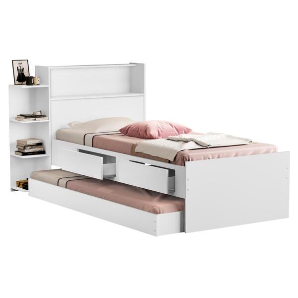 Bicama Com Prateleira E Baú Solteiro Roma Branco