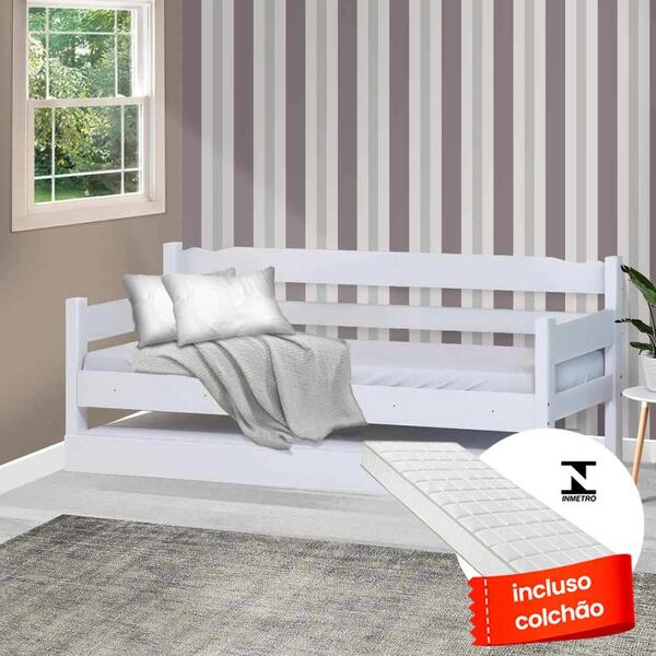 Bicama De Madeira Com Auxiliar E 2 Colchões Branco Nemargi
