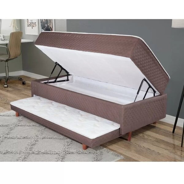 Bicama De Solteiro Com Bau + Cama Auxiliar Marrom ( Conjugada