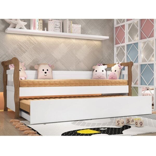 Bicama Infantil Babá Júlia Carolina Móveis Branco/amadeirado