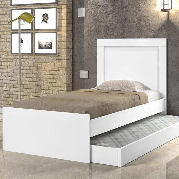 Bicama Luara Solteiro Branco Com Auxiliar E Colchões