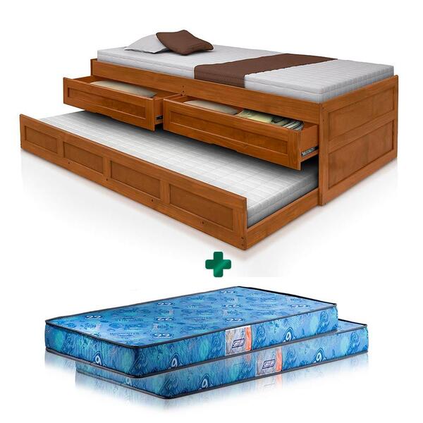 Bicama Madeira Maciça Com Gavetas Imbuia Viena Atraente Colch