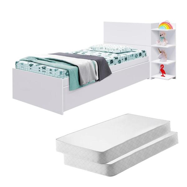 Bicama Menino Baú E Prateleiras João Branco Com Colchões