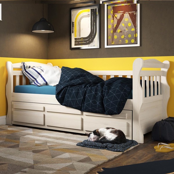 Bicama Mk Solteiro Branco Lavado 3 Gavetas Madeira Pinus - Sa