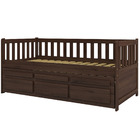 Bicama Reta Solteiro Castanho Escuro 3 Gavetas Madeira Pinus