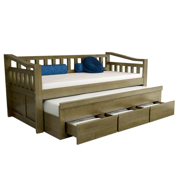 Bicama Safira com 3 Gavetas de Madeira Maciça - Imbuia