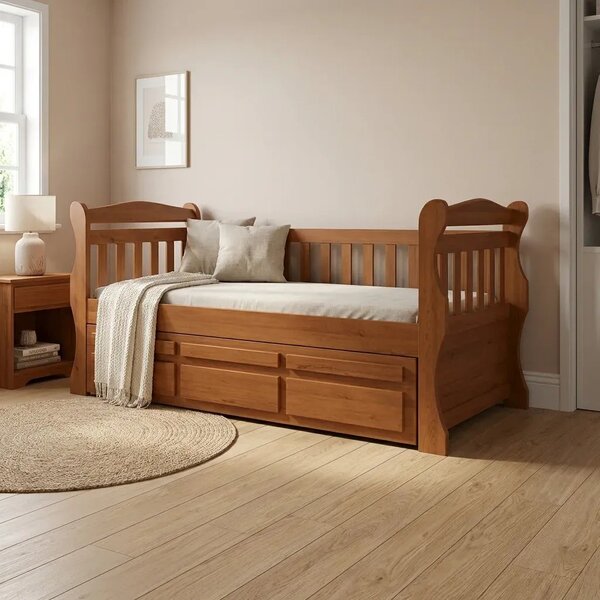 Bicama Solteiro Americana Luiza Cama Auxiliar 3 Gavetas Pinus