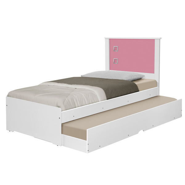 Bicama Solteiro Com Auxiliar Tebarrot Barcelona Branca/rosa