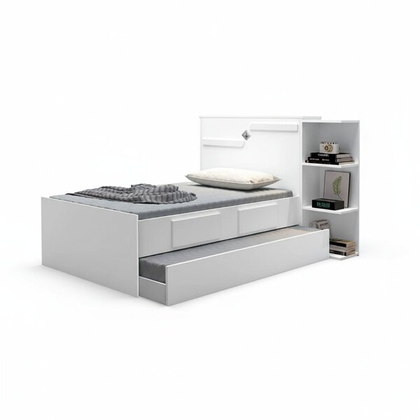 Bicama Solteiro Com Baú, 2 Gavetas E Cama Auxiliar Iris Branc