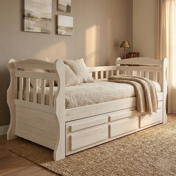 Bicama Solteiro Com Cama Auxiliar E 3 Gavetas Madeira Maciça