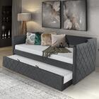 Bicama Solteiro Em Madeira Maciça Revestimento Veludo Cinza P