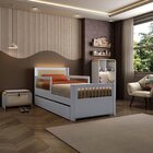 Bicama Solteiro Infantil Reversível Led Com Rattan Grade Em P