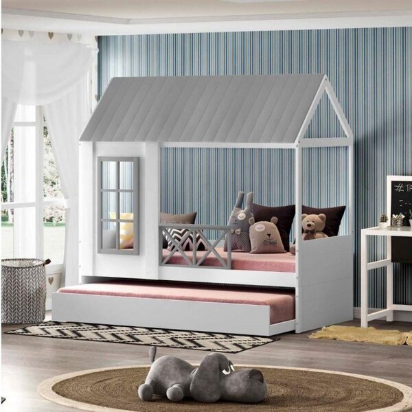 Bicama Solteiro Infantil Reversível Telhado Completo Casinha
