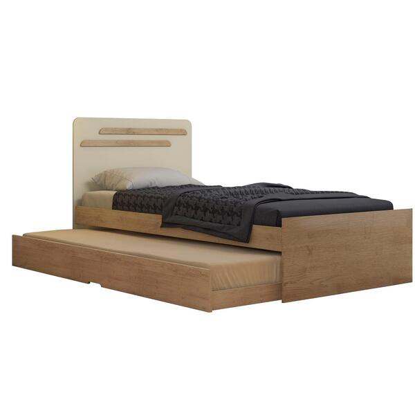 Bicama Solteiro Luana Com Cama Auxiliar Amêndoa Off White