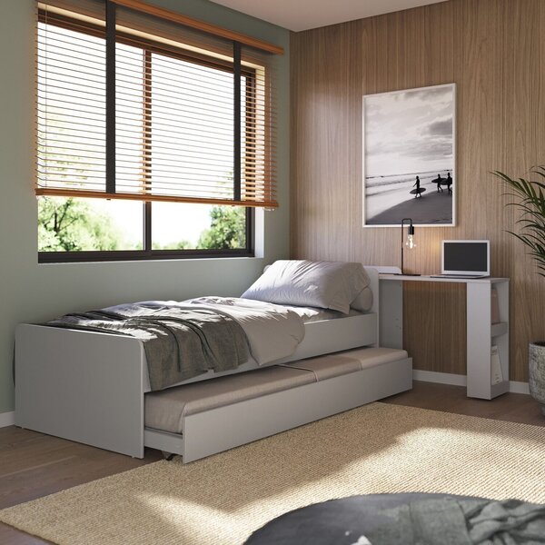 Bicama Solteiro Madeira Maciça Com Baú E Escrivaninha Hashtag