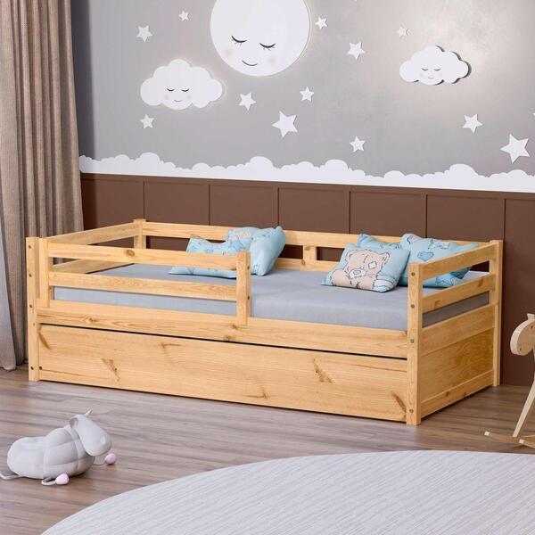 Bicama Solteiro Slim Com Grade De Proteção Madeira Maciça Mel