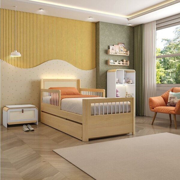 Bicama Solteiro Wave Infantil Reversível Led Com Rattan Grade