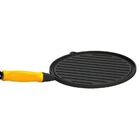 Bifeteira Ferro Redonda Cabo Silicone Amarelo Estriada 26cm