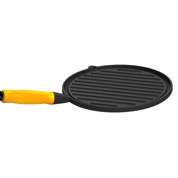 Bifeteira Ferro Redonda Cabo Silicone Amarelo Estriada 26cm