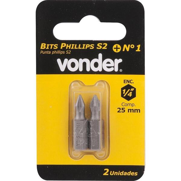 Bits Ponteira Philips 1/4 N.2 1/4x75mm Aço S2 Com 2 Peças -