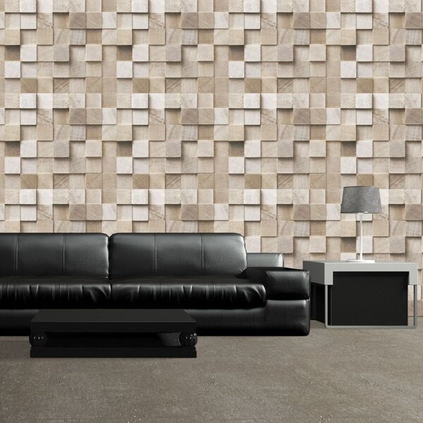 Blocos 3d Bege - Papel De Parede - 200