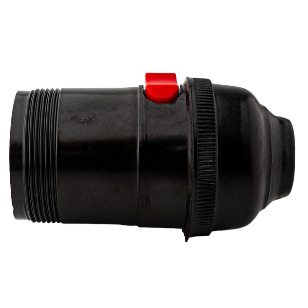Bocal E-27 Em Pvc Preto Com Chave Liga/desliga Vermelha G20