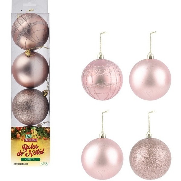 Bola De Natal Cristal Rose 8cm 4/pcs