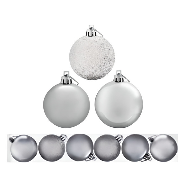 Bola Mista Enfeite Natal 8cm Prata Com 6 Unidades Magizi