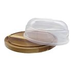 Boleira 30cm Primewood Com Prato De Madeira Teca E Cupula De