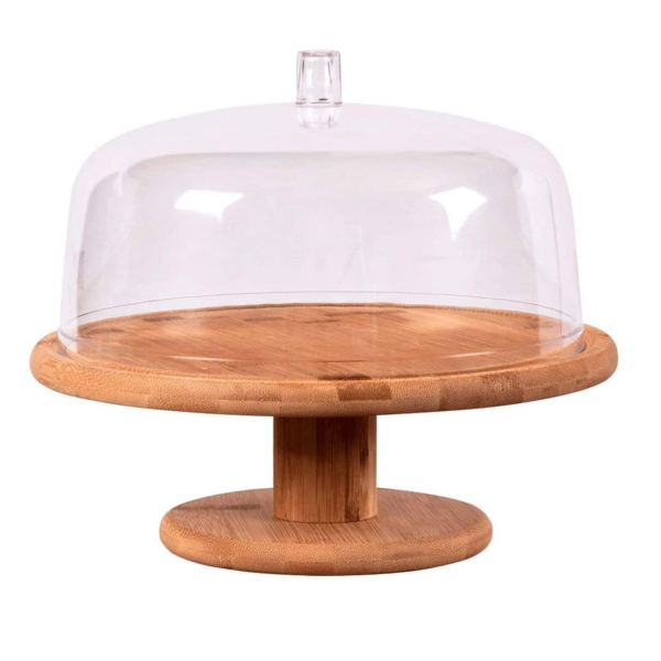 Boleira Bambu D27,5 Yoi Com Cúpula E Pé Cozinha Bolo Doce