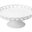 Boleira Centro De Mesa Cerâmica Coração Branco 15 Cm - Lyor