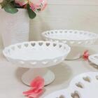 Boleira Centro De Mesa Cerâmica Coração Branco 15 Cm - Lyor