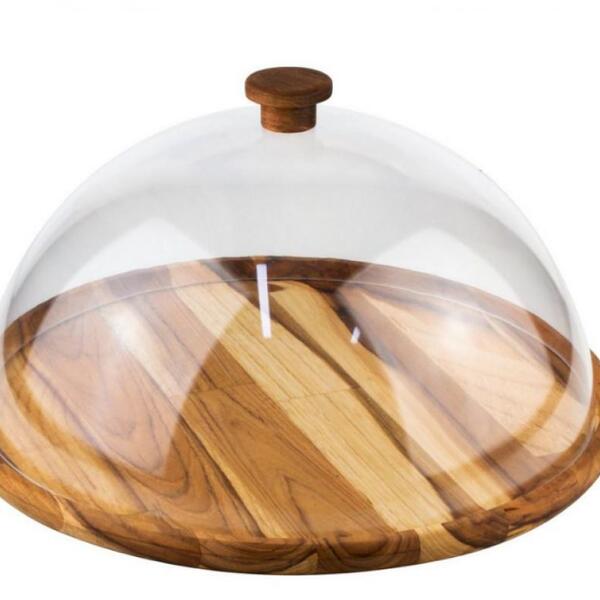 Boleira De Madeira Teca Com Tampa Acrílico 33x18cm - Rojemac