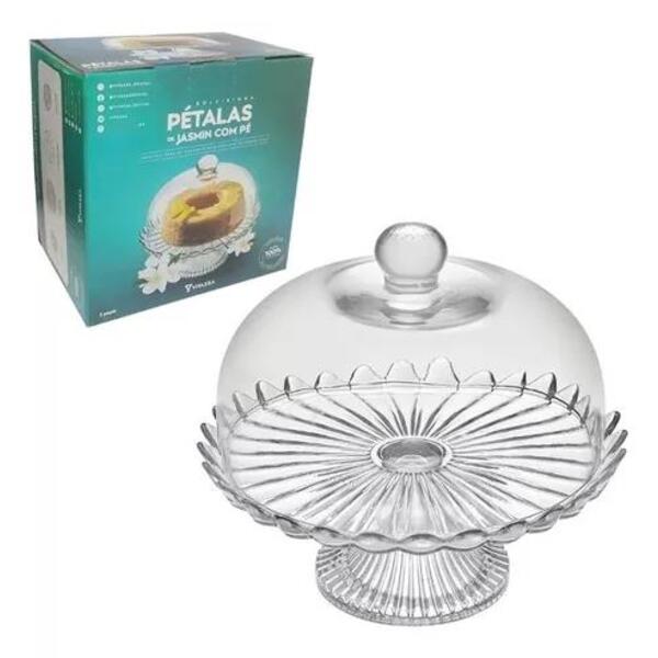 Boleira De Vidro Com Pe Tampa Petalas De Jasmin 23x24 Cm