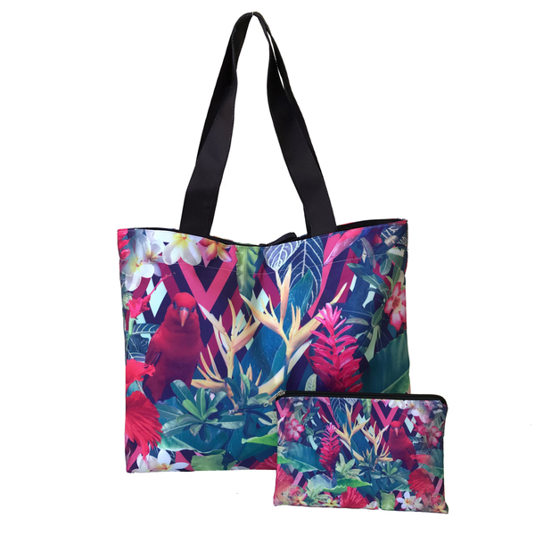 Bolsa Praia Grande E Necessaire Em Lona Passaro -b7